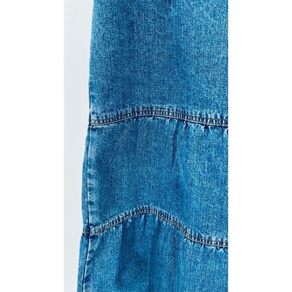 Loft Ann Taylor Tired Ruffled Midi Length Denim  Skirt Size 14P Ruffles Side Zip - Picture 6 of 9